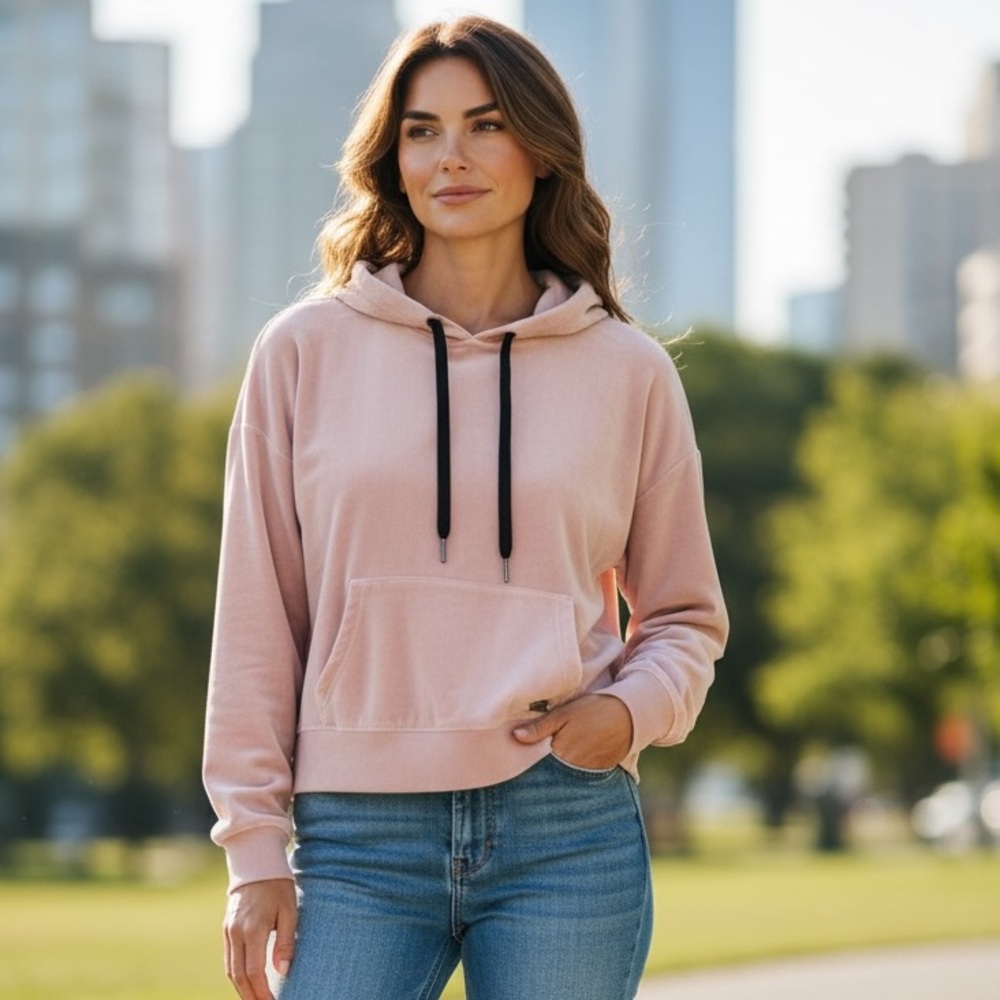 Calvin Klein Womens Velour Cropped Hoodie, Blush. EUC